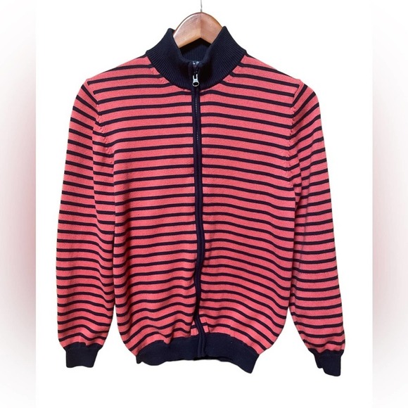 Brooks Brothers Women’s Striped Knit Zippered Cardigan Size Large - Picture 1 of 6